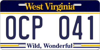 WV license plate OCP041