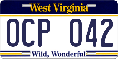 WV license plate OCP042