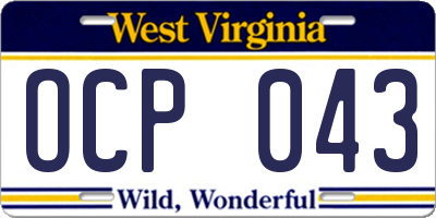WV license plate OCP043