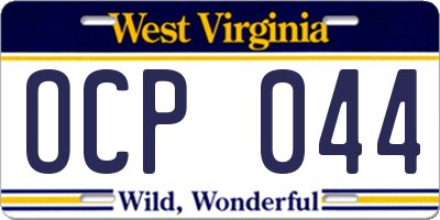 WV license plate OCP044