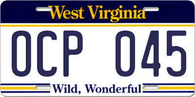 WV license plate OCP045