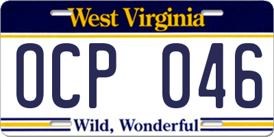 WV license plate OCP046