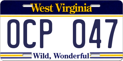 WV license plate OCP047