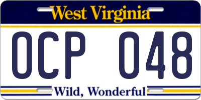 WV license plate OCP048