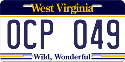 WV license plate OCP049