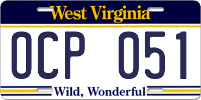 WV license plate OCP051