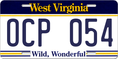 WV license plate OCP054