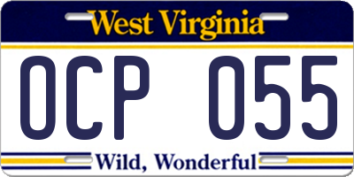 WV license plate OCP055