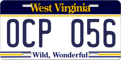 WV license plate OCP056