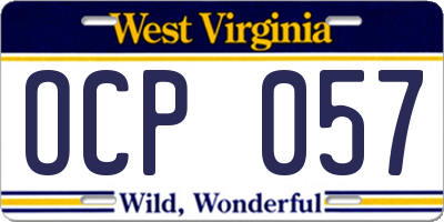 WV license plate OCP057