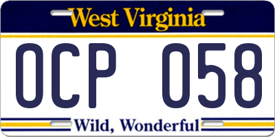 WV license plate OCP058
