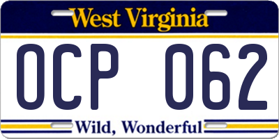 WV license plate OCP062