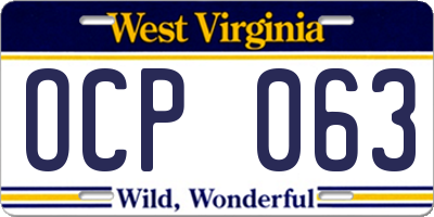 WV license plate OCP063