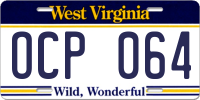 WV license plate OCP064