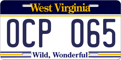 WV license plate OCP065
