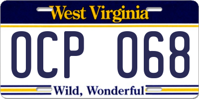 WV license plate OCP068