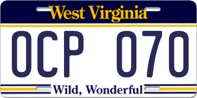 WV license plate OCP070