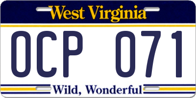 WV license plate OCP071
