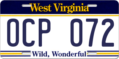 WV license plate OCP072