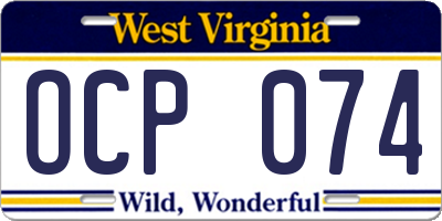 WV license plate OCP074
