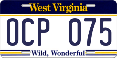 WV license plate OCP075
