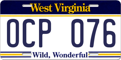 WV license plate OCP076