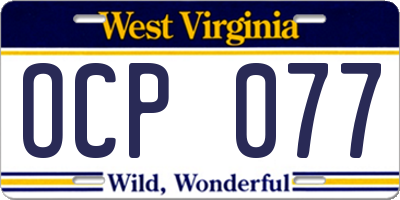 WV license plate OCP077