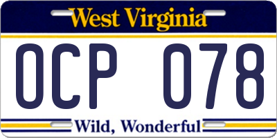 WV license plate OCP078