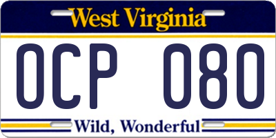 WV license plate OCP080