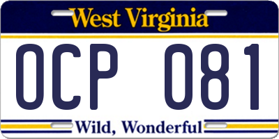 WV license plate OCP081