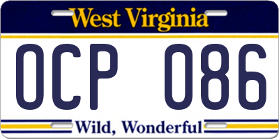 WV license plate OCP086