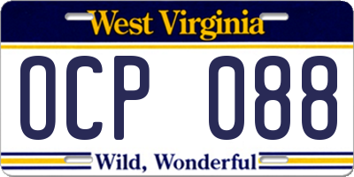 WV license plate OCP088