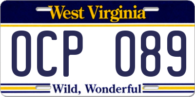 WV license plate OCP089