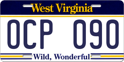 WV license plate OCP090