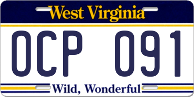 WV license plate OCP091