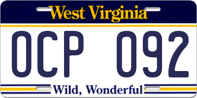 WV license plate OCP092