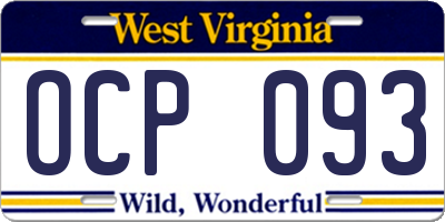 WV license plate OCP093