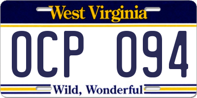 WV license plate OCP094