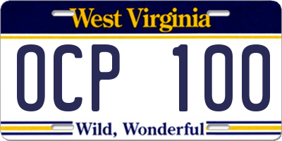 WV license plate OCP100