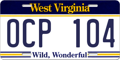 WV license plate OCP104
