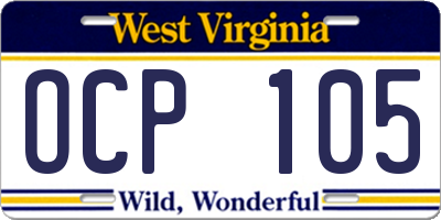 WV license plate OCP105