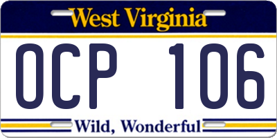 WV license plate OCP106