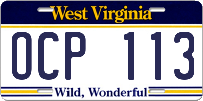 WV license plate OCP113