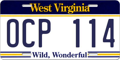 WV license plate OCP114