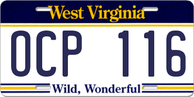WV license plate OCP116
