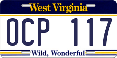 WV license plate OCP117
