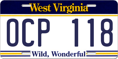 WV license plate OCP118
