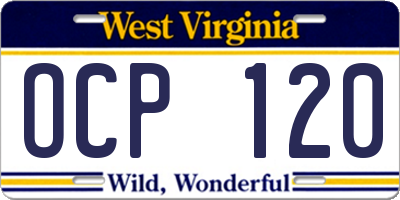 WV license plate OCP120