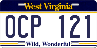 WV license plate OCP121