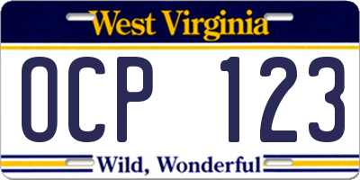 WV license plate OCP123